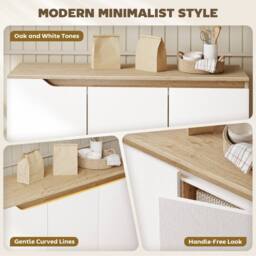 HOMCOM Sideboard Storage Cabinet with 5 Rubberwood Legs, White & Oak - thumbnail 4