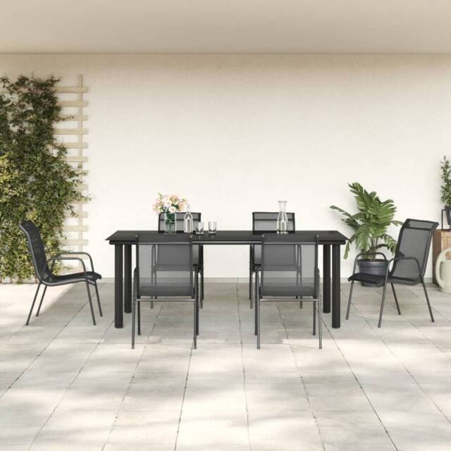Berkfield Home 7 Piece Garden Dining Set Black Steel & Textilene - image 1