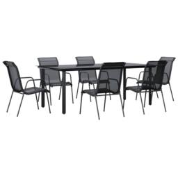 Berkfield Home 7 Piece Garden Dining Set Black Steel & Textilene - thumbnail 2