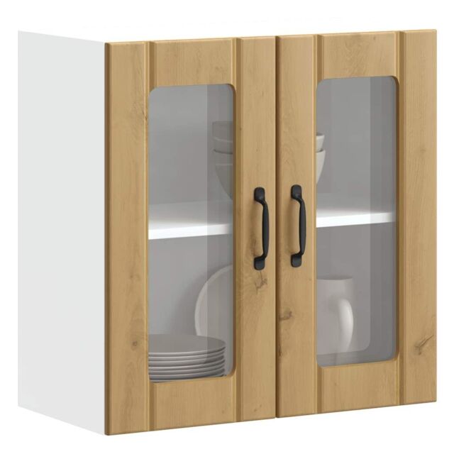 Berkfield Home Kitchen Wall Cabinet with Glass Door Lucca Artisan Oak Engineered Wood in Brown - image 1