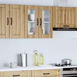 Berkfield Home Kitchen Wall Cabinet with Glass Door Lucca Artisan Oak Engineered Wood in Brown - thumbnail 4