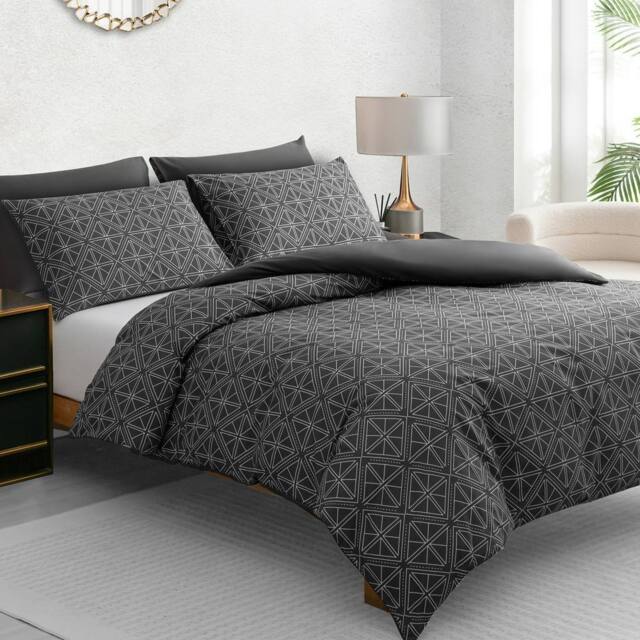 Grace Reversible Brushed Microfiber Duvet Cover Double Hypoallegenic in Charcoal - Size: King - image 1