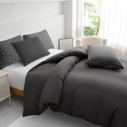 Grace Reversible Brushed Microfiber Duvet Cover Double Hypoallegenic in Charcoal - Size: King - thumbnail 4