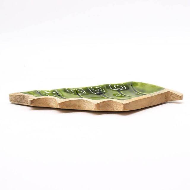 Serenityy Lost in the Forrest Enamel Leaf Wooden Bowl 33cm in Emerald - Size: 1 Pack - image 1