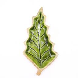 Serenityy Lost in the Forrest Enamel Leaf Wooden Bowl 33cm in Emerald - Size: 1 Pack - thumbnail 2