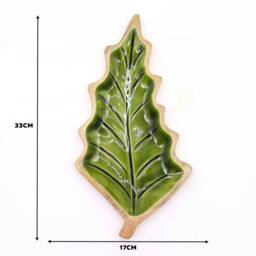 Serenityy Lost in the Forrest Enamel Leaf Wooden Bowl 33cm in Emerald - Size: 1 Pack - thumbnail 4