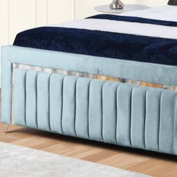 UK Bed Furniture Chrome Edge Slatted Base Upholstered Bed Frame with 48-inch Headboard in Light Blue - Size: Super King - thumbnail 3