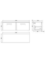 Balterley Level 1200mm Wall Hung 2 Drawer Unit & Laminate Worktop - Satin Grey - thumbnail 5