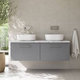 Balterley Level 1200mm Wall Hung 2 Drawer Unit & Laminate Worktop - Satin Grey - thumbnail 6