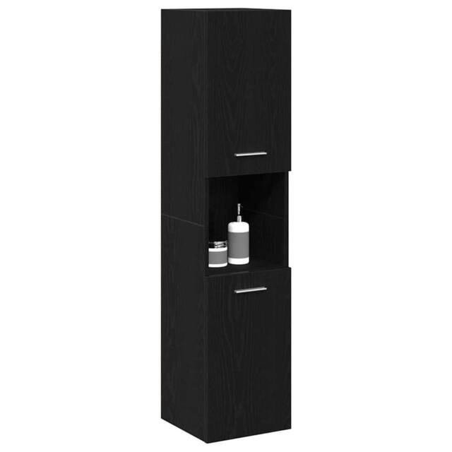 Berkfield Home Modern Black Oak Bathroom Wall Cabinet, 30x30x130 cm, Made from Wood - Size: 30 x 30 x 130 cm - image 1