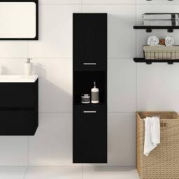 Berkfield Home Modern Black Oak Bathroom Wall Cabinet, 30x30x130 cm, Made from Wood - Size: 30 x 30 x 130 cm - thumbnail 4