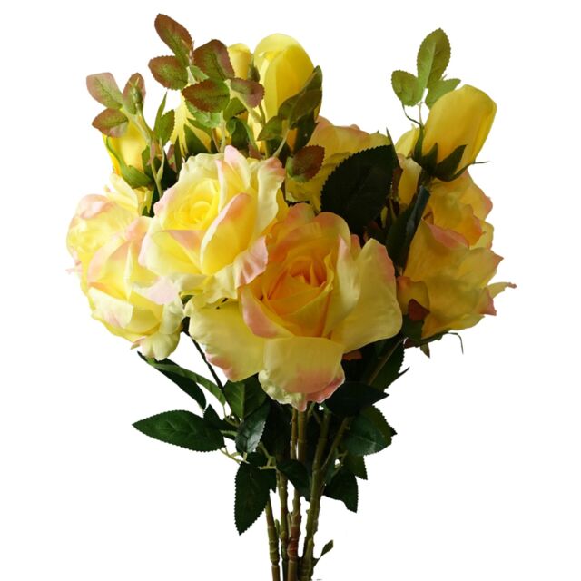 Pegdev Pack of 6 Yellow Rose Stems 80cm with 18 Artificial Flowers - image 1