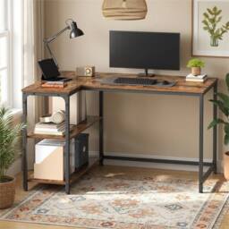 Nordara L Shaped Corner Desk Computer Gaming Desk with Storage Brown - Size: 1000ml - thumbnail 5