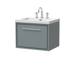 Balterley Bathroom 1 Soft Close Drawer Wall Hung Fireclay Basin, Grey, 600mm in Grey - thumbnail 1