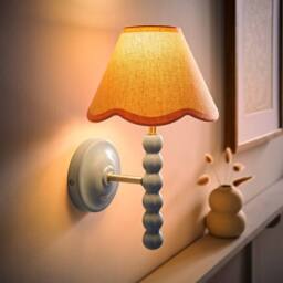 ValueLights Bobbins Powder Blue Wall Light with Linen Trim Lamp Shade & LED Bulb in Pale Pink - thumbnail 2