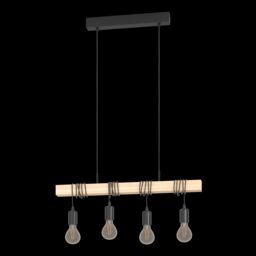 Eglo TOWNSHEND Black Metal & Natural Wood Exposed Bulbs 4-Light Pendant Light - thumbnail 3