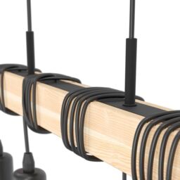 Eglo TOWNSHEND Black Metal & Natural Wood Exposed Bulbs 4-Light Pendant Light - thumbnail 2