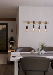 Eglo TOWNSHEND Black Metal & Natural Wood Exposed Bulbs 4-Light Pendant Light - thumbnail 1