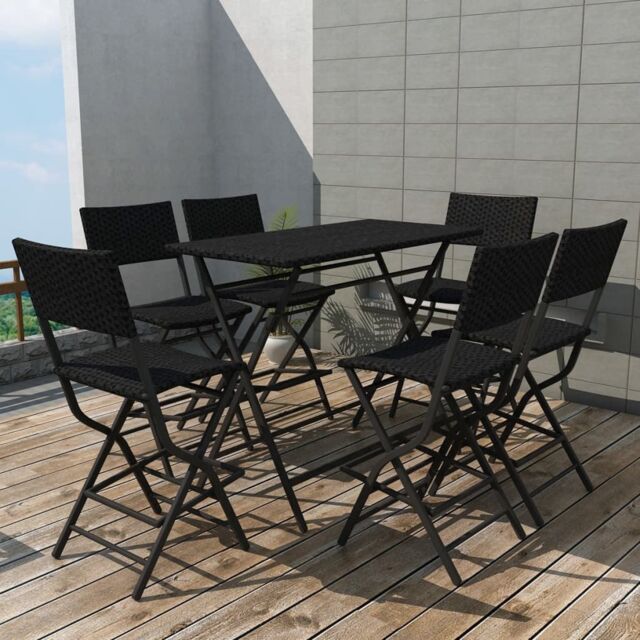 Berkfield Home 7 Piece Folding Outdoor Dining Set Steel Poly Rattan Black - image 1