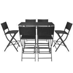 Berkfield Home 7 Piece Folding Outdoor Dining Set Steel Poly Rattan Black - thumbnail 3
