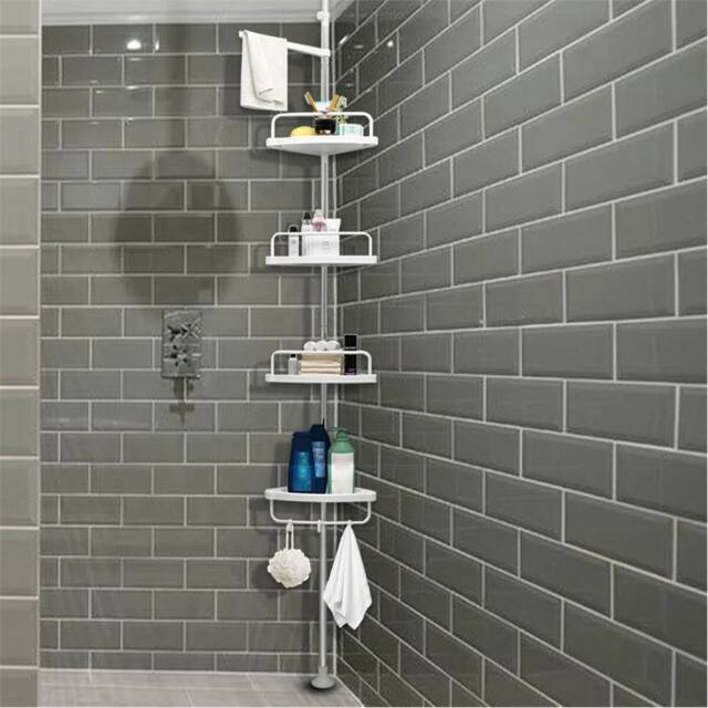 Nordara 4 Tier Non Rust Bathroom Telescopic Corner Shelf Shower Organiser UK in White - image 1