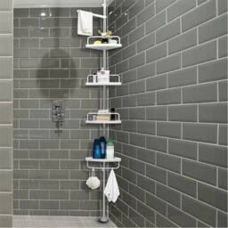 Nordara 4 Tier Non Rust Bathroom Telescopic Corner Shelf Shower Organiser UK in White - thumbnail 1