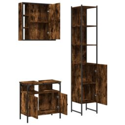 Berkfield Home 3 Piece Bathroom Cabinet Set Smoked Oak Engineered Wood in Brown - thumbnail 5