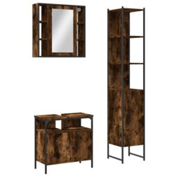 Berkfield Home 3 Piece Bathroom Cabinet Set Smoked Oak Engineered Wood in Brown - thumbnail 2