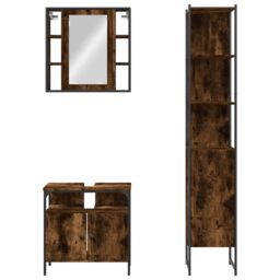 Berkfield Home 3 Piece Bathroom Cabinet Set Smoked Oak Engineered Wood in Brown - thumbnail 6