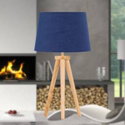 First Choice Lighting Set of 2 Light Oak Table Lamp or Bedside Lights with Navy Blue Shades in Brown - thumbnail 4