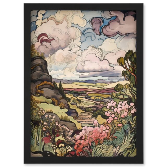 Artery8 A Wild Scottish Landscape on a Cloudy Day Artwork Framed Wall Art Print A4 in Black - image 1