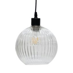 First Choice Lighting Set of 2 Betchley - Clear Ribbed Glass Globe with Black Pendants - thumbnail 3