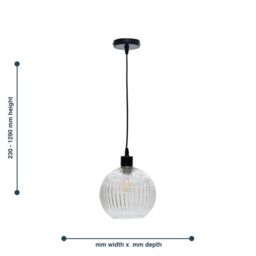 First Choice Lighting Set of 2 Betchley - Clear Ribbed Glass Globe with Black Pendants - thumbnail 6