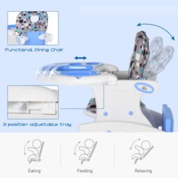 HOMCOM 3 in 1 Convertible Baby High Chair Toddler Table Chair Infant Feeding Seat in Blue - thumbnail 5