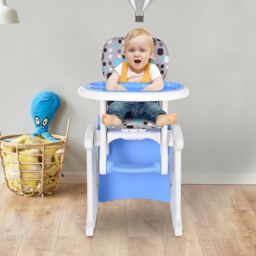 HOMCOM 3 in 1 Convertible Baby High Chair Toddler Table Chair Infant Feeding Seat in Blue