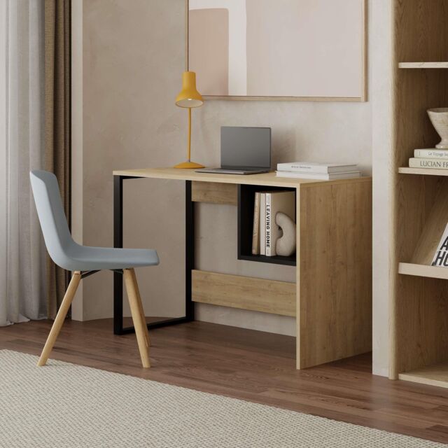 Decortie Model-4' 110cm Computer Desk with Metal Leg Office Gaming Work Table with Shelf in Natural - Size: 1 Pack - image 1