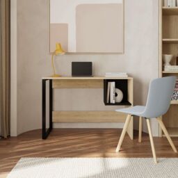 Decortie Model-4' 110cm Computer Desk with Metal Leg Office Gaming Work Table with Shelf in Natural - Size: 1 Pack - thumbnail 4