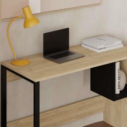 Decortie Model-4' 110cm Computer Desk with Metal Leg Office Gaming Work Table with Shelf in Natural - Size: 1 Pack - thumbnail 3