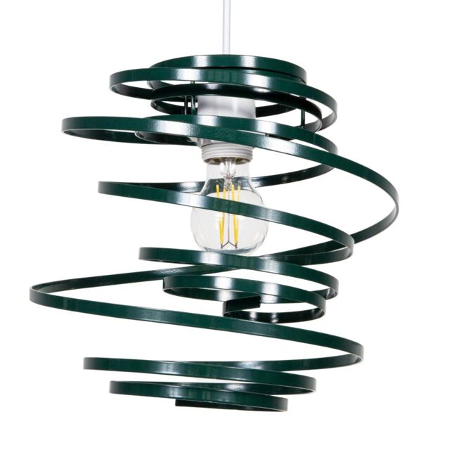 Happy Homewares Gloss Metal Double Ribbon Spiral Swirl Ceiling Light Pendant in Dark Green - image 1