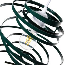 Happy Homewares Gloss Metal Double Ribbon Spiral Swirl Ceiling Light Pendant in Dark Green - thumbnail 2