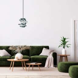 Happy Homewares Gloss Metal Double Ribbon Spiral Swirl Ceiling Light Pendant in Dark Green - thumbnail 4