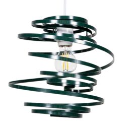Happy Homewares Gloss Metal Double Ribbon Spiral Swirl Ceiling Light Pendant in Dark Green - thumbnail 1