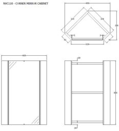 Balterley Wall Hung Corner Mirror Cabinet Gloss White - thumbnail 7