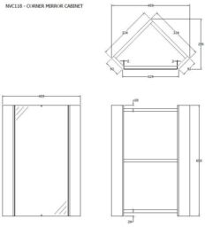 Balterley Wall Hung Corner Mirror Cabinet Gloss White - thumbnail 2