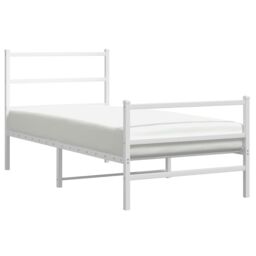 Berkfield Home Metal Bed Frame without Mattress with Footboard¬†White 90x190cm in White - Size: 90x190 cm - thumbnail 4