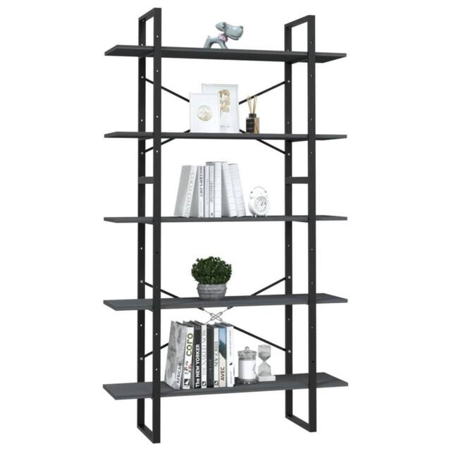 Berkfield Home Modern 5-Tier Book Cabinet Grey 100x30x175 cm Pinewood - Size: 100 x 30 x 175 cm - image 1