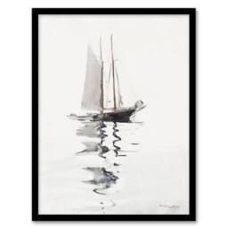 Artery8 Two Masted Schooner with Dory Winslow Homer Framed Wall Art Print in White - Size: A4 - thumbnail 1
