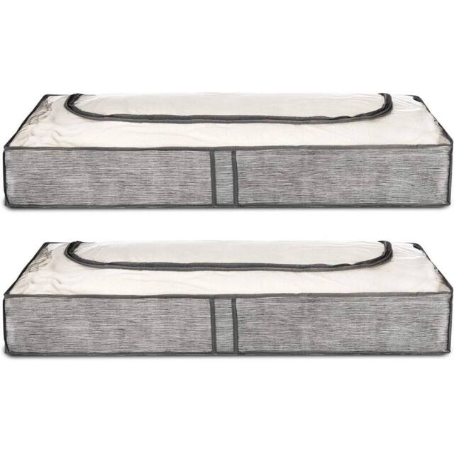 Nordara 2 Pack Grey Linen Underbed Storage Bags With Window - image 1