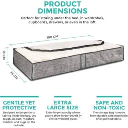 Nordara 2 Pack Grey Linen Underbed Storage Bags With Window - thumbnail 2