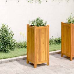 Berkfield Home Beautiful Garden Planter with Liner 31x31x75 cm Solid Wood Acacia in Brown - Size: 31 x 31 x 75 cm - thumbnail 1